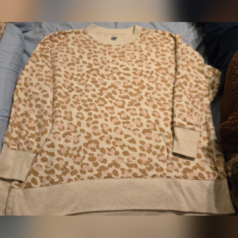 Aerie Desert Dust Oversized Leopard Print Sweatshirt XL